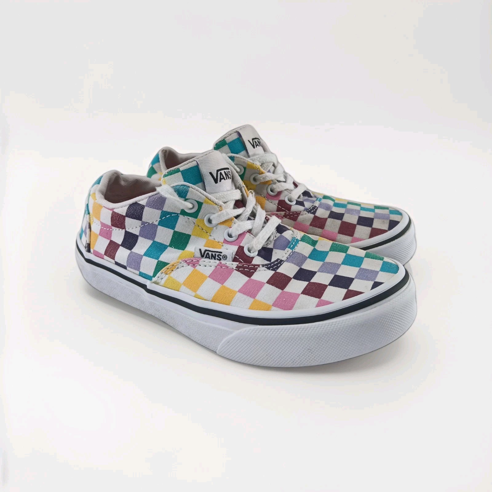 VANS Rainbow Checkerboard Sneakers Big Girls Size 1 Skate Shoes Classic Y2K