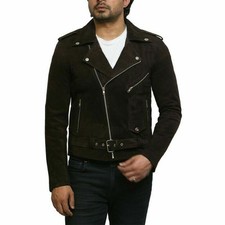 NUEVA chaqueta de motociclista con cinturón y cremallera cruzada de cuero...