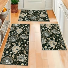 Boho 3 Piece Rug Set with Runner - Non Slip Floor Mats, Washable Kitchen Carp...