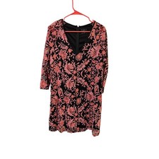 Adrianna Papell Size 14 Black Pink Floral Lace Sheath Dress V Neck Embroidered