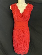 Tadashi Shoji Petite Coral Red Orange Lace Sheath Dress Size 10 P