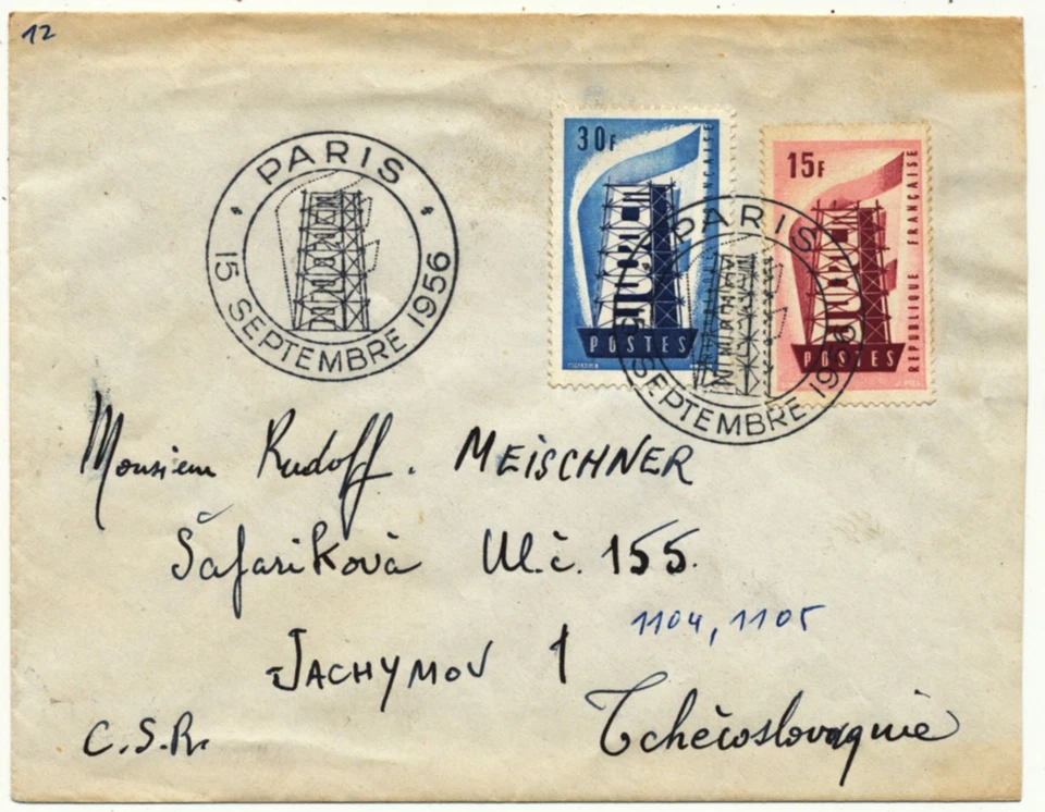 Frankreich 1956 Ersttagsbrief - Europa CEPT Michel Nr. 1104-05 - Bild 1 von 1