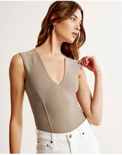 Abercrombie  Fitch Crepe Plunge Bodysuit Taupe Tan Size Medium NEW