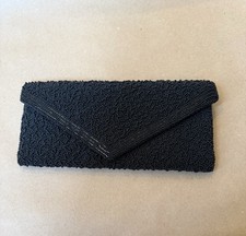 Black Beaded Clutch Evening Bag with Gold Clasp for Cocktail Events