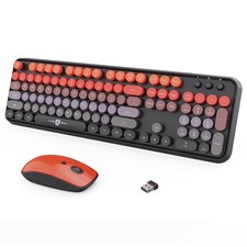 Wireless Keyboard And Mouse Combo 104 Round Keys Retro Typewriter Black Red