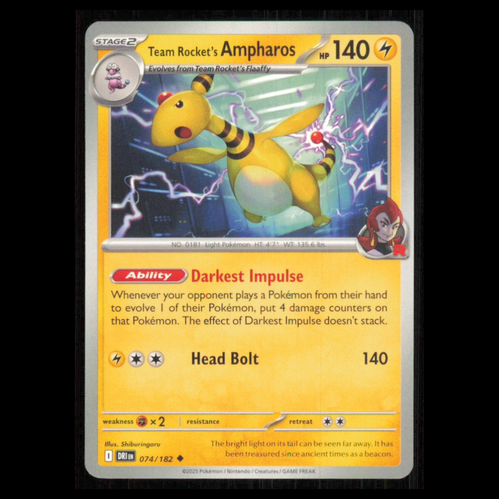 Team Rockets Ampharos #74 2025 Scarlet - Violet Series - Destined Rivals Pokemon