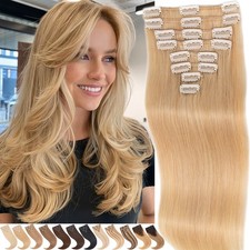 CLEARANCE Clip In 100 Remy Human Hair Extensions 8PCS Full Head Light Blonde