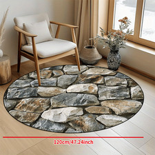 Non-Slip Round Mat-Machine Washable Mat w/Anti-Slip Backing,GrayBeigeBlue-Grey