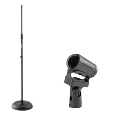 Round-Base Mic Stand Weighted Shock-Mount Dynamic Microphone Clip Bundle