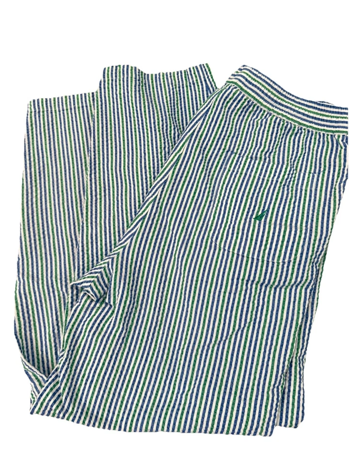 Pantalones de pijama para mujer Nautica talla mediana algodón azul verde rayas cordón Foto 2 de 4