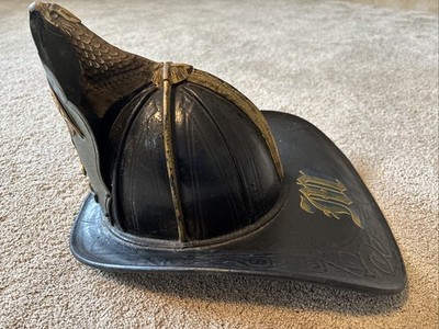 Vintage Leather High Eagle Fireman's Helmet with Shield | eBay