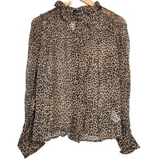 J. Crew Ruffle button-up shirt in leopard-print crinkle chiffon in Leopard 4 NWT