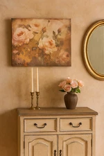 Tea Roses Canvas Wall Art – Botanical Rustic Floral Print – Rose Painting 18x15