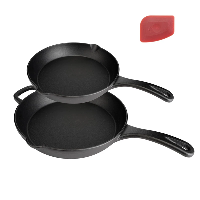 Cuisgusto Cast Iron Skillet Set 8 12 Pre-Seasoned Frying Pan Duo Holiday