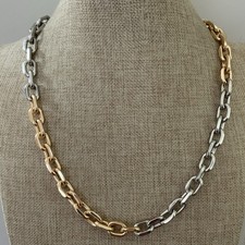 Vintage Two Tone Chunky Cable Chain Necklace Industrial Mixed Metal 90s