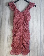 VICI Red White Floral Ruched Sleeveless Mini Dress Size Large Bodycon Party Club