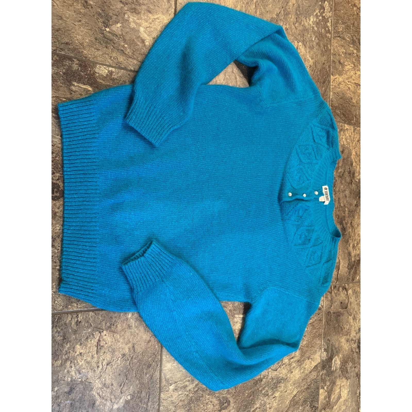 De Rothschild Blue Silk Nylon Angora Rabbit Hair Blend Cable Knit Sweater S