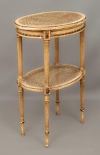 Original French Louis XVI-style painted and caned two-tier occasional table