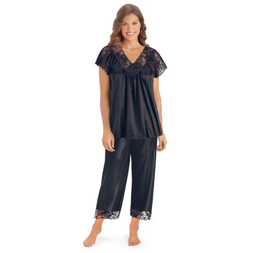 2-teiliges Capri-Pyjama-Set mit Spitzenbesatz