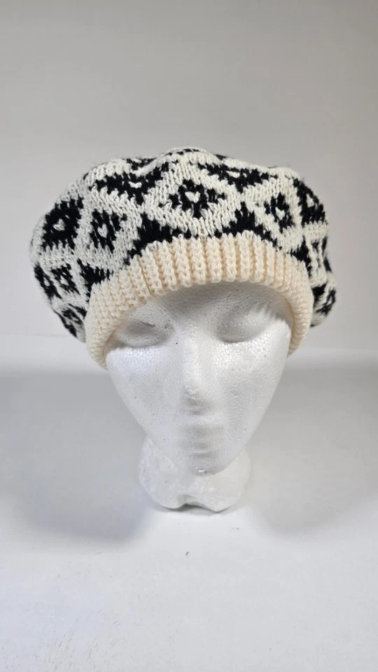 Gorro boina tejida vintage mezcla de lana sombrero gorra hecho en EE. UU. blanco negro años 80 nuevo con etiquetas Foto 4 de 4