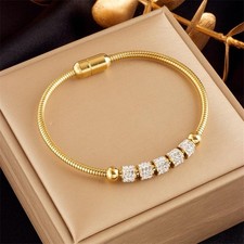 316l Stainless Steel Gold Rhinestone Beaded Bracelet for Women Magnetic Clasp