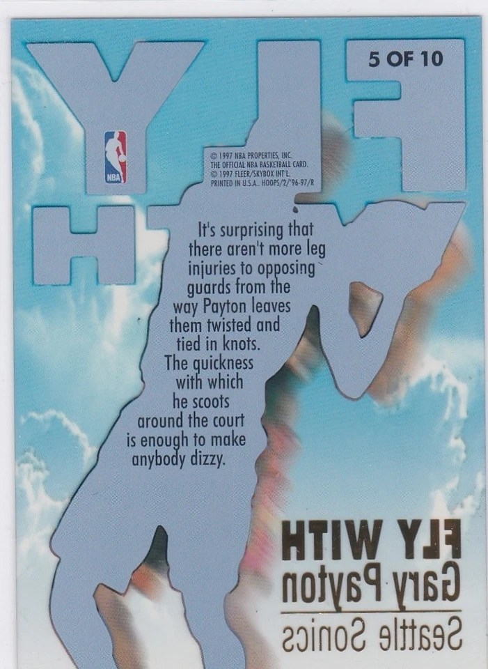 加里·佩顿 1997 年 NBA Hoops FLY 带插入 $ 卡 西雅图 Sonics 篮球名人堂 — 第 2/2 张图片
