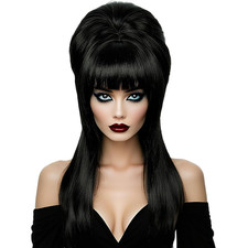 Linfairy Long Straight Black Wig Big Bouffant Beehive Wigs for Women fits 50s...