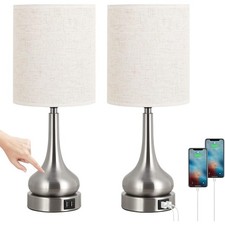 Set of 2 Touch Control Nightstand Bedside Table Lamps with USB Ports for Bedroom