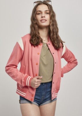 Urban Classics Damen Jacke Ladies Inset College Sweat Jacket Palepink/Whitesand