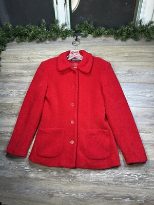Vintage Pea Coat Size Small Womens Red Fuzzy Teddy Bear Jacket By Sandro  Lined