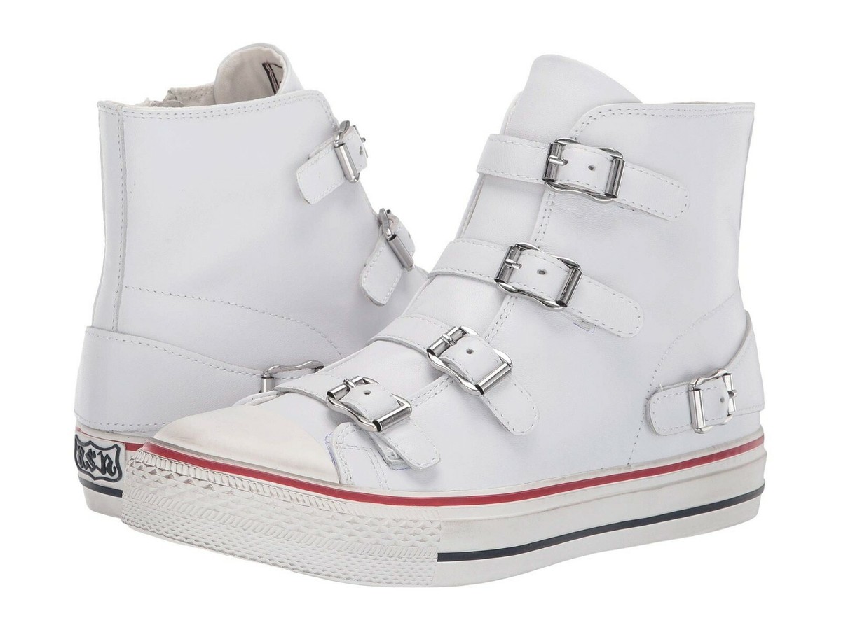 NEW ASH Virgin White Leather Women's Fashion High Top buckle