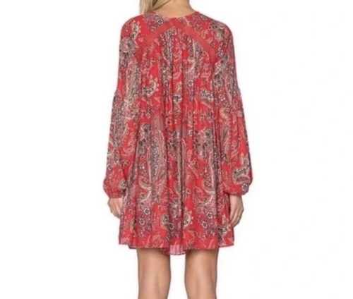 NWT FREE PEOPLE Size Medium Red Floral RAIN OR SHINE Mini Dress Boho Women’s - Picture 3 of 9