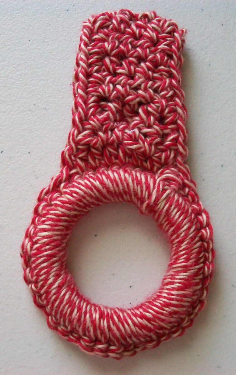 New Red & White Crocheted Kitchen Towel Holder with Ring, White Acrylic