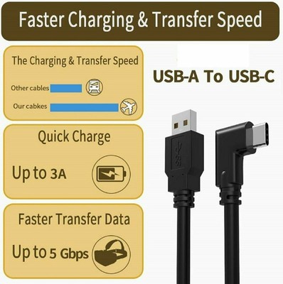 16FT USB-C 3.2 Cable for Oculus Quest Link VR Right Angle PC Charging Cord