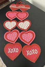 Valentines Red And Pink Glitter Welcome Wall Sign 5 Piece Hearts 22.5" XOXO