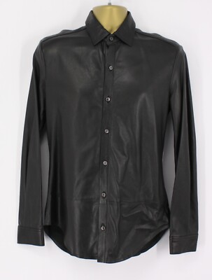 BLK DNM LEATHER SHIRT 15 MENS BUTTON UP BLACK XS RRP £695 AD