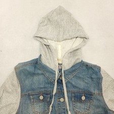 So Casual Button Up Long Sleeve Denim Hoodie Womens Size Large L Blue Gray