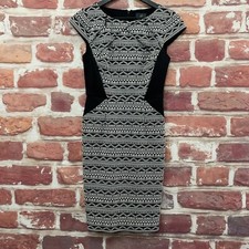 Adrianna Papell Dress Womens Size 2 Black White Abstract Stretchy Zip Up