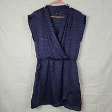 Aqua Womens Blue Geometric Short Sleeve Surplice Neck Wrap Dress Size Medium