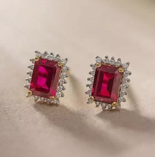 2 Ct Emerald Cut Women's Stud Earring 14K Yellow Gold Plated Simulated Red Ruby