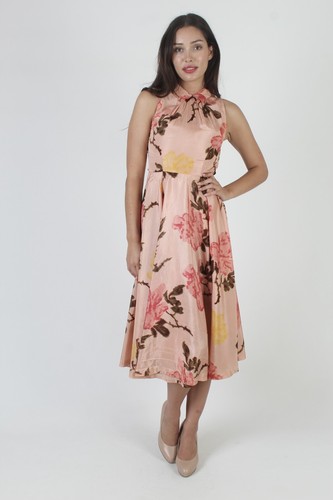 Vtg 50s Watercolor Rose Floral Full Skirt Dress Rockabilly Pageant Cocktail Sun - Picture 3 of 7