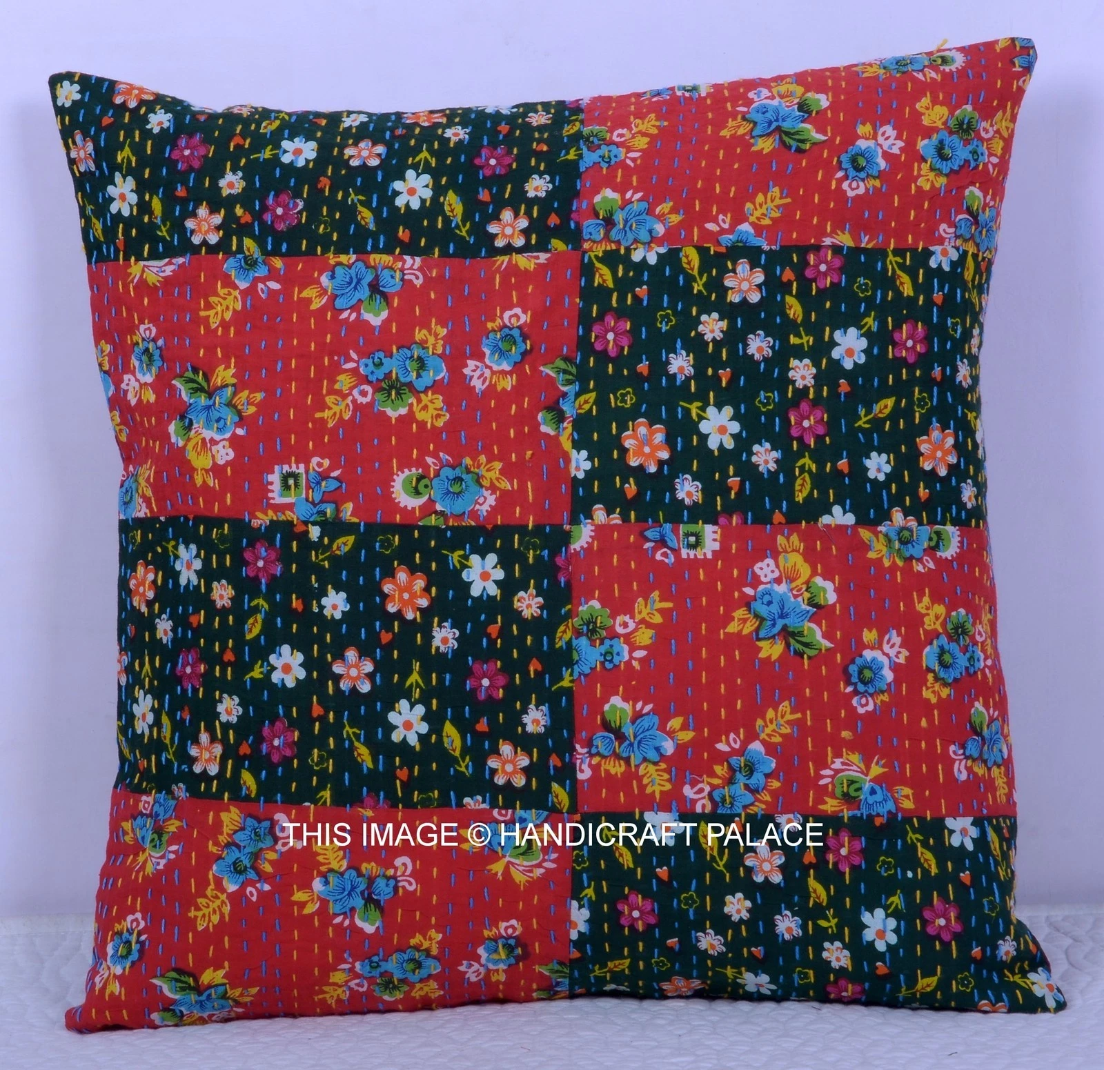INDIEN COTTON THROW BOHEMIAN KANTHA FLORAL PATCHWORK DECORATIVE CUSHION COVERS
