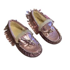 J.Crew Crewcuts Girls Faux Fur-lined Pink Metallic Moccasin Kid Size 1