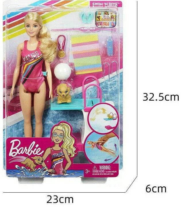 Barbie Natation - Nage Avec Son Chien + Plongeoir - Jeu Neuf - À Partir De 3 Ans - Mattel