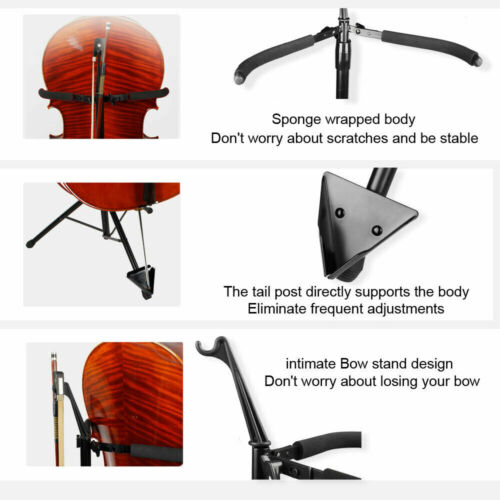 Foldable Tripod Cello Stand Violoncello Display with Bow Hook Holder Design US - Picture 3 of 7