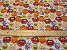 Camelot Fabric White Packed Muppet Character Faces  Cotton Fabric BTY