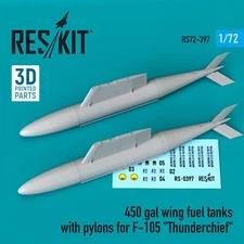 450 Gal Wing Fuel Tanks Pylons F-105 Thunderchief (2) 1/72 ResKit RS72-0397