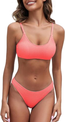 Bikini Set for Women Solid Textured Bikini Bathing Suits 2 Piece Swimsuit Size S