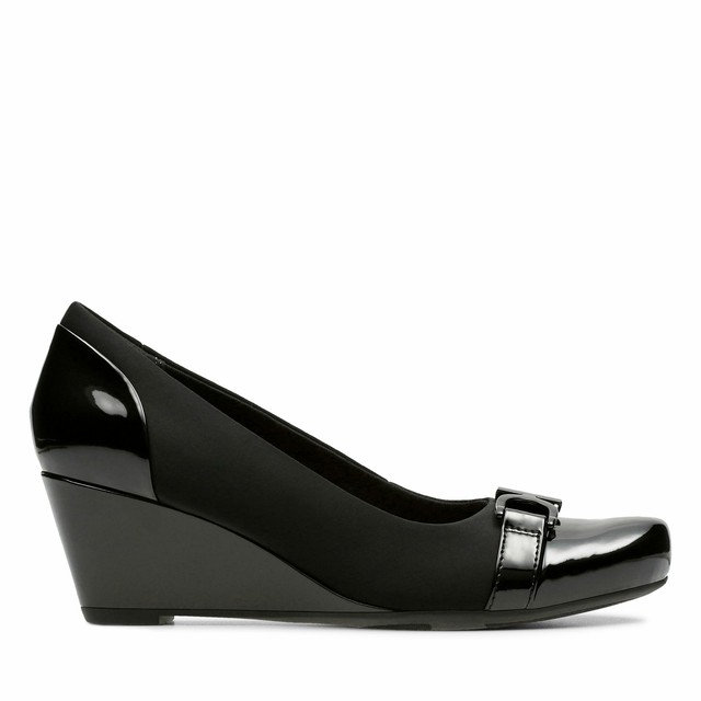 clarks black wedge shoes
