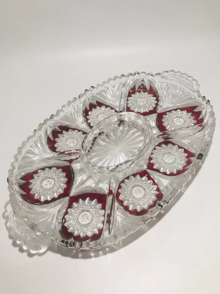 VINTAGE Glass Ruby/Cranberry Red Flash Sectioned Oval Divided Relish Tray - Image 2 of 4